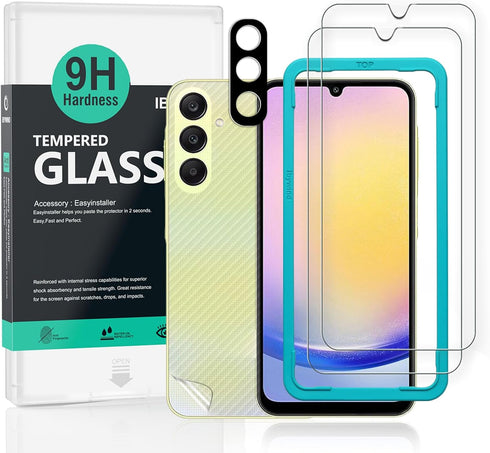 Ibywind 2 Pack Screen Protector For Samsung Galaxy A25 5G 6.5",9H Hardness Tempered Glass,With 1Pc Camera Lens Protector,1Pc Back Carbon Fiber Fil...