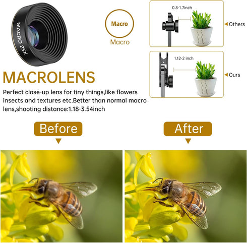 Phone Camera Lens 3 in 1 Kit, COSULAN Phone Lens Kit - 235° Fisheye Lens + 25X Macro Lens + 0.62X Wide Angle Lens, Clip on Cell Phone Lens Camera ...