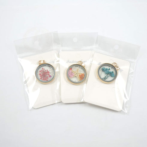 10pcs Mixed Golden Tone Round Shape Dried Pressed Flower Pendant Flower Plant Charm Floating Pendant Necklace Making Supplies...
