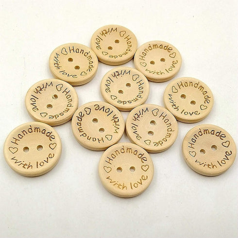 50Pcs Buttons Round 2 Holes Handmade with Love Letter Wooden Button DIY Sewing Decor - 15mm, Sewing Buttons...