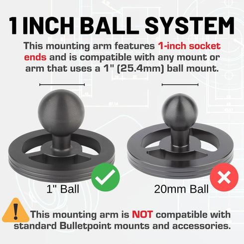 Bulletpoint 4" Aluminum Mounting Arm Dual 1" Socket Connector Ends compatible with 1 Inch Ball Mounts...
