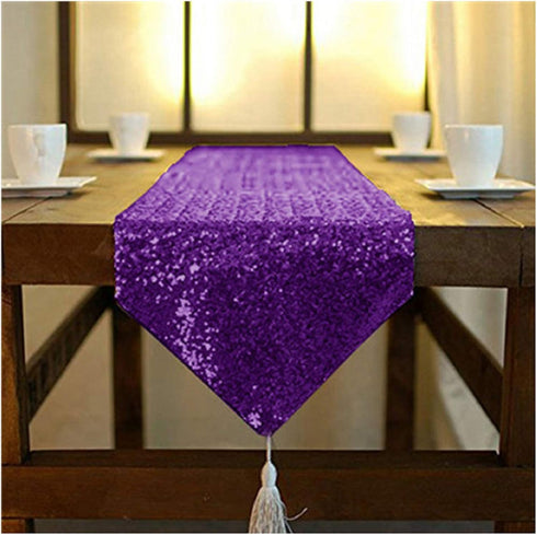 ShinyBeauty 12x72-Inch-Purple-Sequin Table Runner with Tassel for Dining Decoration-Sequin Dresser Scarves for Wedding Event (Purple)...