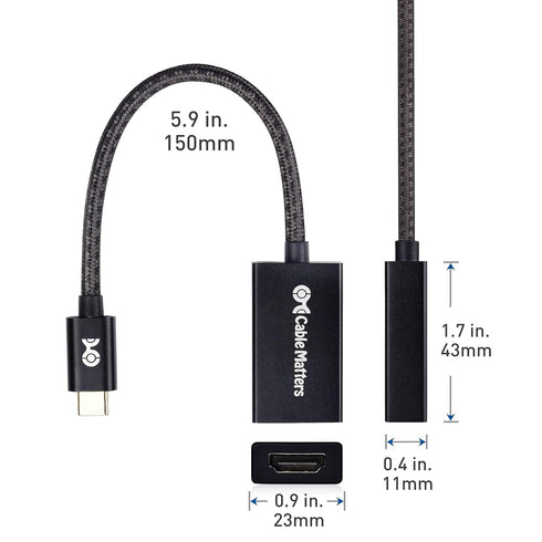 Cable Matters Braided Aluminum USB C to HDMI Adapter, Support 4K 60Hz, 2K 144Hz and HDR (HDMI to USB C Adapter) in Matte Black for iPhone 15, 15 P...