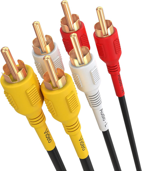 Cmple - 3 RCA Cable 12 Feet Composite Three RCA Male to Male Audio Video Cables A/V Gold Plated Triple Plug to Plug Cord for VHS/DVD Players, TVs...