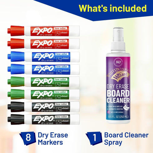 Dry Erase Markers 2 Packs Whiteboard Markers Chisel Tip White Board Markers and White Board Cleaner Dry Erase Spray...