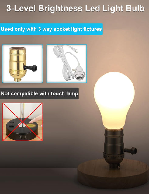 3 Way Light Bulbs 50 100 150W Equivalent A21,Three Way LED Light Bulb 4000K Natural White 6/14/20W,E26 Base,for Reading,living room,No Flicker,4 P...