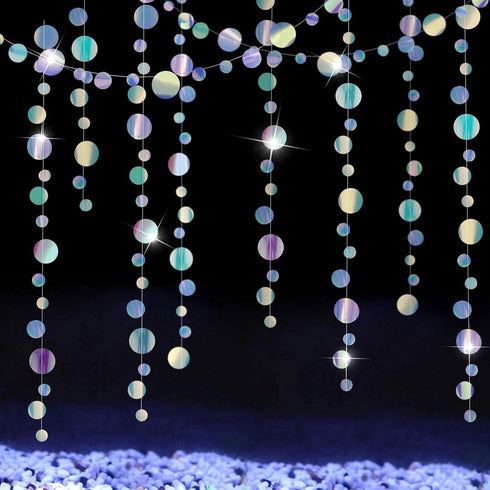 Cheerland Iridescent Circle Garlands Under The Sea Party Decorations Holographic Ocean Party Hanging Streamers for Mermaid Birthday Bubble Backdro...