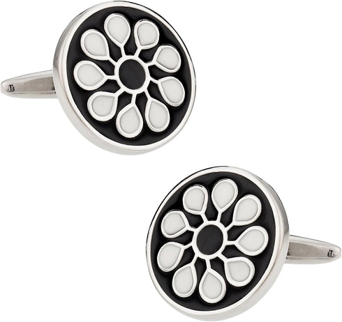 Black & White Silver Round Cuff links with Presentation Box...