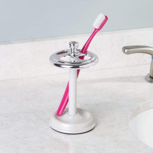 iDesign Metal Toothbrush Holder - Bathroom Cup for Bathroom Organization, The York Collection - 3.25" x 3.25" x 5.75", Chrome and Pearl White...