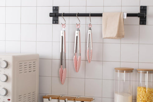 COOK WITH COLOR Food Tongs, Set of Three Cooking Tongs, 8", 10” and 13” Stainless Steel Barbeque Tongs with Silicone Tips for Non Stick Cookware, ...