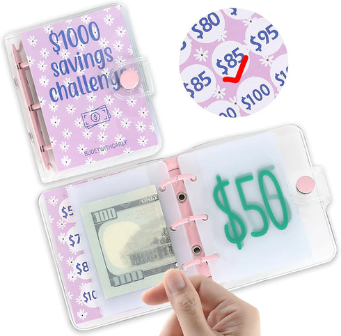 $1000 Savings Challenge Binder Money Saving Challenge Mini Budget Binder with Cash Envelopes Reusable Budget Book with Cash Envelopes Envelope Sav...