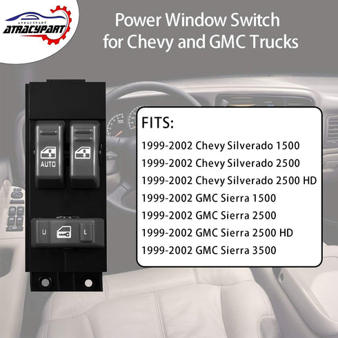 Driver Side Master Power Window Switch Gray | for 1999 2000 2001 2002 Chevy Silverado GMC Sierra 1500, 2500, 2500 HD, 3500 2-Doors Pickup Truck | ...