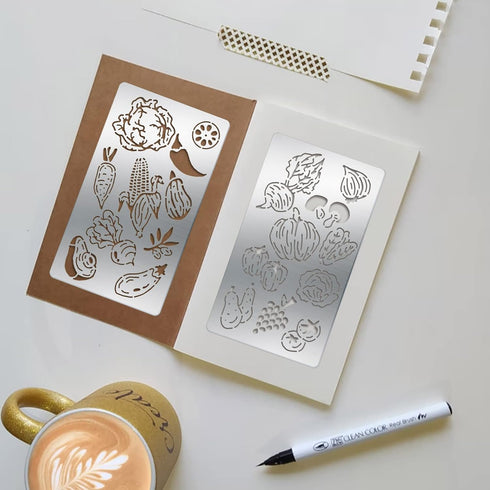 FINGERINSPIRE 4 Pcs Vegetables Fruits Theme Metal Journal Stencil Metal Painting Template Stainless Steel Multifunctional Planner Metal Stencils T...