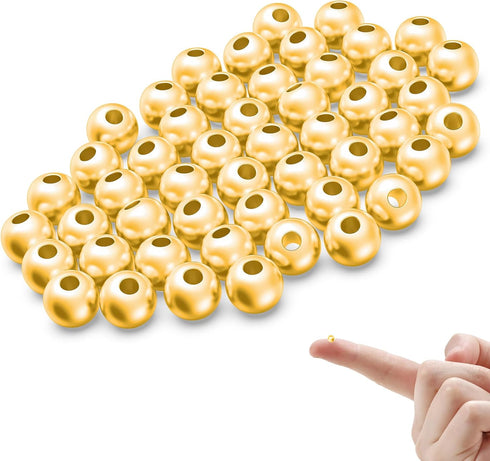 18K Gold 925 Sterling Silver Beads for Jewelry Making 50Pcs S925 Silver Loose Beads Smooth Round Silver Beads for Stackable Bracelet Jewelry Craft...