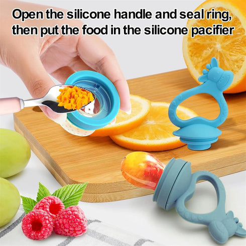 Baby Fruit Food Feeder Breastmilk Popsicle Molds for Teething Relief, Introduce New Foods, Silicone Freezer Tray with Lid, includes 6 Food Pacifie...