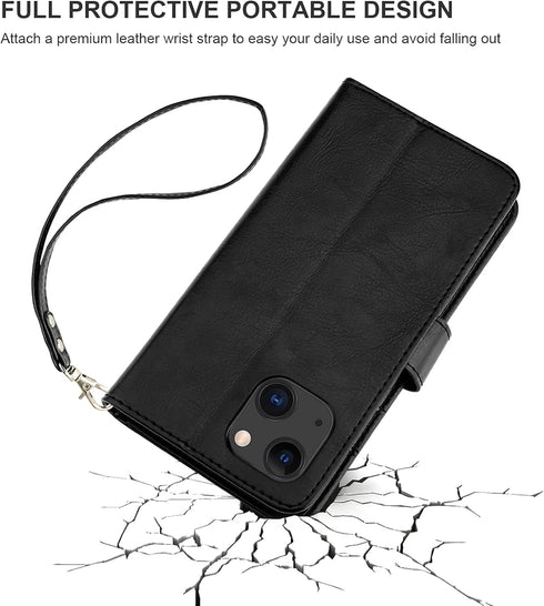 Bocasal Detachable Wallet Case for iPhone 13 RFID Blocking Card Slots Holder Premium PU Leather Magnetic Kickstand Shockproof Wrist Strap Removabl...