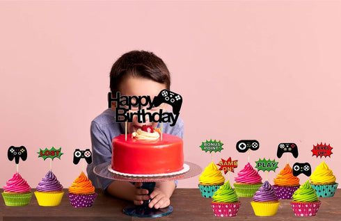 11 Pcs Video Game Happy Birthday Cake Toppers Cupcake Decorations Set Game Controllers Cake Decorations Picks for Man Or Kids Game Themed Birthday...