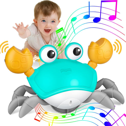 Crawling Crab Baby Toys, Tummy Time Toy Gifts 3 4 5 6 7 8 9 10 11 12 Babies, Automatic Obstacle Avoidance Toddler Interactive Toy with Music Sound...