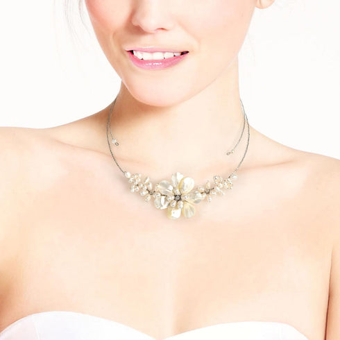 AeraVida Gradual Flower Cultured Freshwater Pearls and Mother of Pearl Cluster Choker Wrap Handmade Necklace...