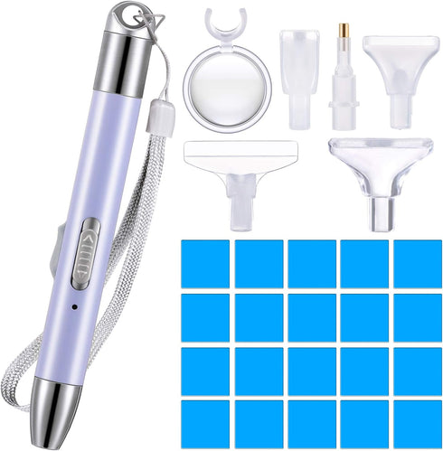 Chuangdi Diamond Painting Art Drill Pen with Light Diamond Painting Accessories and Tools 6 Pen Heads 20 Glue Clay for Nail DIY Craft Supplies(Pur...