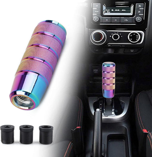 Shift Knob, 3.78" Aluminum Weighted Car Gear Shift Manual knobs with 3 Threaded Adapters M8 M10 M12 Fit Universal Manual Transmission Vehicle (Neo...