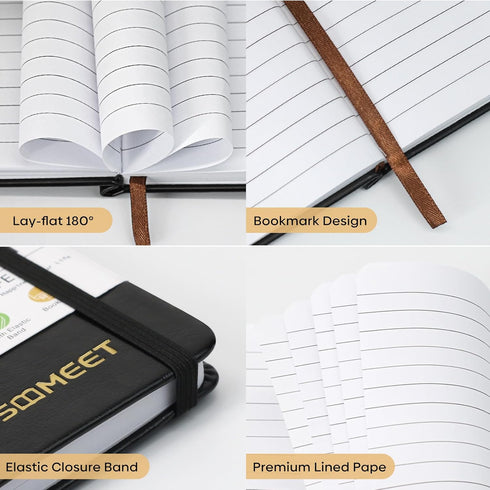 Lined Pocket Notebook Small Notebook with 1 Pen, 2 Pack, Total 400 Pages, Hardcover Leather Journal Notebook for Women Men, Thick Paper with Inner...
