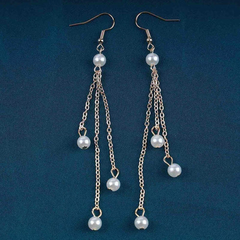 Vintage Pearl Drop Earrings Gold Pearl Tassel Earrings Long Pearl Chain Earrings Boho Pearl Earrings Jewelry for Women and Girls...