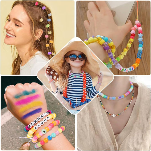 DULEFUN Glow Beads Bracelet Making Kit, Glow in The Dark Pony Beads Letter Beads Heart Beads for Bracelets Jewelry Making Luminous Plastic Glow Be...