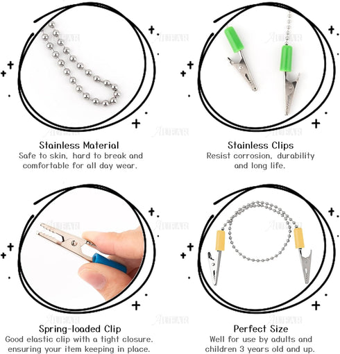 AUEAR, 6 Pack Napkin Clips Metal Dental Bib Chain Holder Fixing Lanyard Flexible for Adult (4 Colors)...