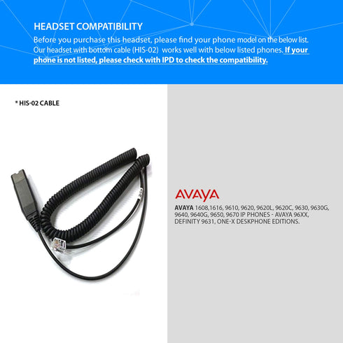 IPD HIS-02 Headphone Cable Connector with QD Headset Adapter and RJ9 Cord Jack Plugs Intended for Desk Phone Avaya IP1608,1616, 9608G,9611G, 9610,...