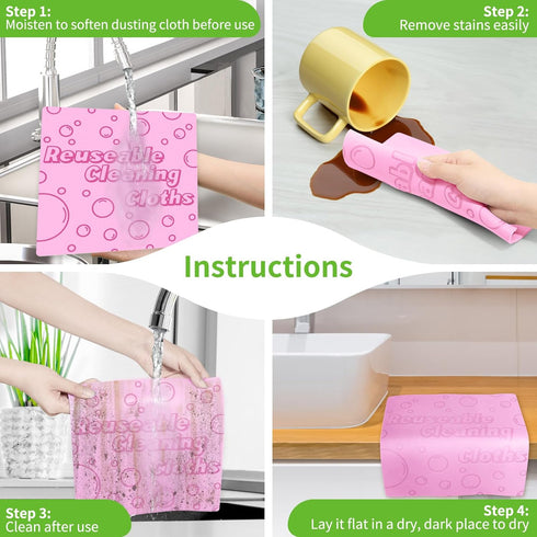 4 Pack Damp Clean Duster Towel Thick Magic Cleaning Streakless Cloths Powerful PVA Sponge Cleaning Rag Reusable Kitchen Scrub Clean Towels for Win...
