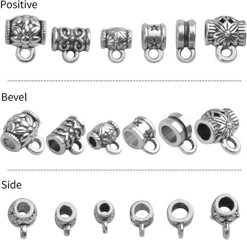 100g (120-220pcs) Tibetan Silver Bail Beads Jewelry Connector Bails Beads for Necklace Bracelet Jewelry Making,6 Styles...