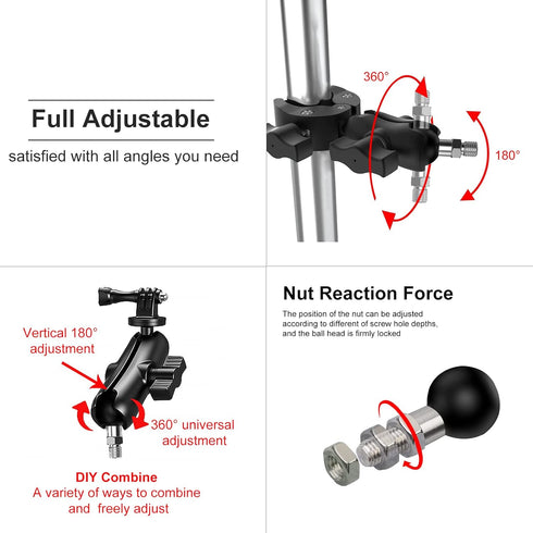 1 inch Ball Mount Adapter Threaded Post M8x1.25mm Compatible with RAM Mounts for Action Camera Tripod Ball Adapter Bike Motorcycle ATV Rearview Mi...