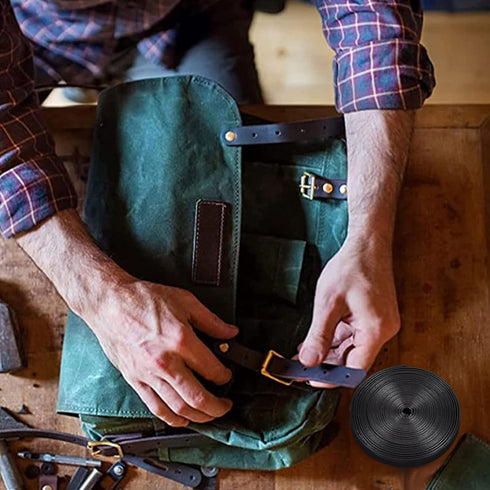 GORGECRAFT 5M Long Double Sided Leather Strips 15MM Wide Shoulder Bag Leather Strap Roll Black Smooth Leather String Flat Cord for DIY Crafts Clot...