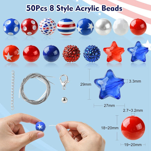 DanLingJewelry 50Pcs Random 20mm Acrylic Round Beads Independence Day Acrylic Beads Red White Blue Spacer Beads for Crafts Jewelry Making...