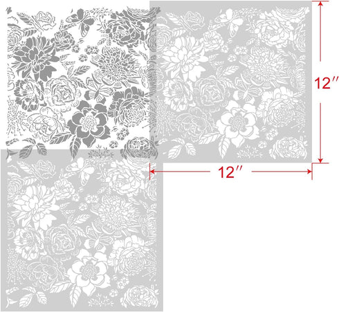 GSS Designs Peonies Wall Stencil 12x12Inch Floral Stencils for Wall Furniture Peony Allover Floral Pattern Stencils for Home Decor...