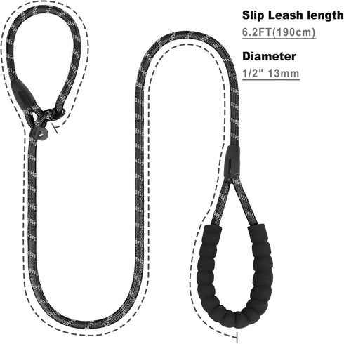 Slip Lead Dog Leash, 6 FT x 1/2'' Heavy Duty Dog Leash for Large Dogs That Pull with Padded Handle & Highly Reflective Threads, No Pull Dog Traini...