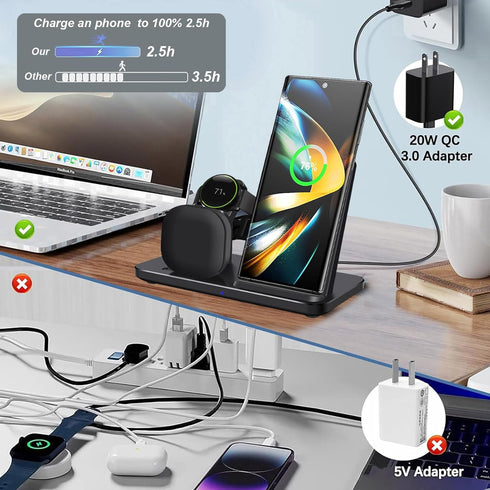 3 in 1 Wireless Charger, 15W Fast Wireless Charging Station Charge Stand for Samsung Galaxy S24 S23 S22 S21 S20 S10 Series,Note 20/10, Galaxy Buds...