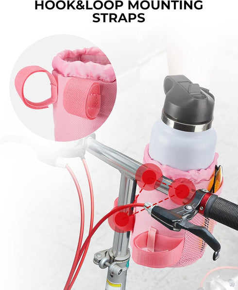 KEMIMOTO Bike Cup Holder, Bike Water Bottle Holder Handlebar with Mesh Pockets Oxford Fabric Bicycle Drink Cup Holder for Mountain Bike Road Kids ...