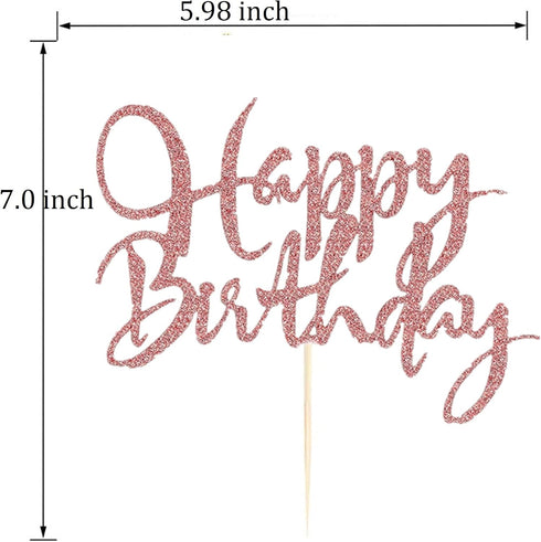 Rose Gold Birthday Cake Topper Happy Birthday Cake Toppers Women Girl Princess Birthday Party Cake Decorations Letters Flags Banner Birthday Gifts...