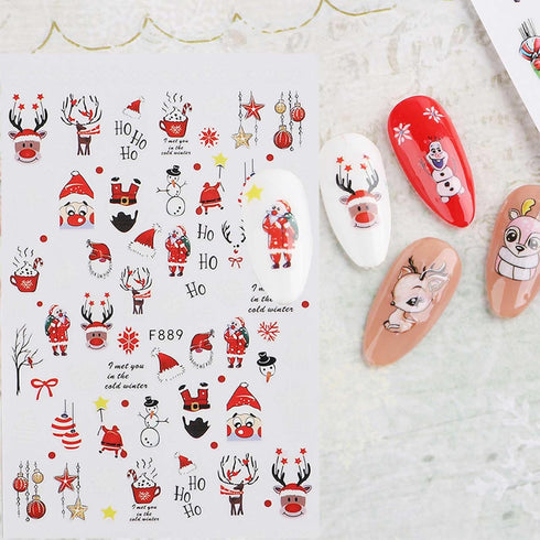 JMEOWIO 4 Sheets Christmas Glitter Nail Art Stickers Decals Self-Adhesive Pegatinas Uñas Snowflake Xmas Winter Holiday Red Cute Santa Elk Nail Sup...