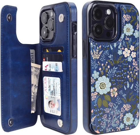 uCOLOR Compatible with iPhone 13 Pro Max 6.7" Wallet Case with Card Holder Slot Folio Flip PU Leather Kickstand Double Magnetic Clasp and RFID Blo...