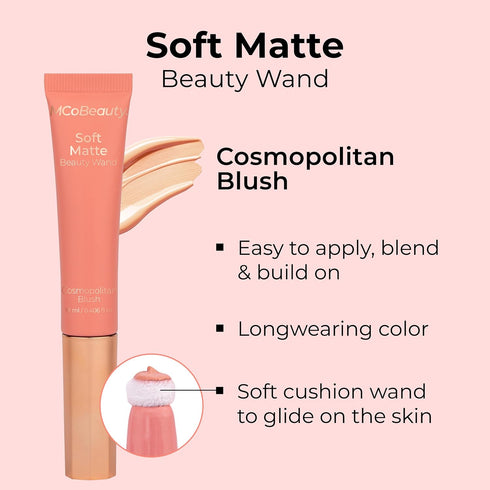 MCoBeauty Soft Matte Beauty Wand, Cosmopolitan Blush, Velvety Finish of Buildable Color, Vegan, Cruelty Free Cosmetics...