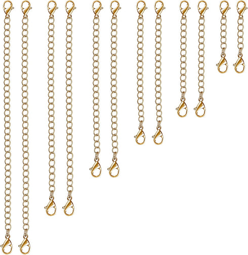 12 PCS Necklace Extenders - Stainless Steel Necklace Extension Chain for Jewelry, Bracelets & Anklets (1"-6" Lengths, Gold)...