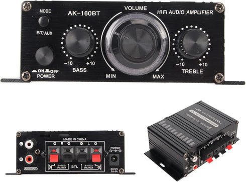 Power Amplifier, AK-160BT Bluetooth 5.0 Stereo Audio, 2 Channel Amplifier Receiver 20W x 2, 12V Mini Home Power Amplifier Universal for Car Home B...