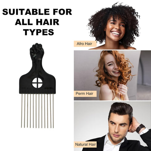 3 Pack Afro Pick,Hair Pick for Black Men,Salon-Style Hair Picks for Women,Comb With Metal Pick for Curly Hair,Essential Hairdressing Styling Tool ...