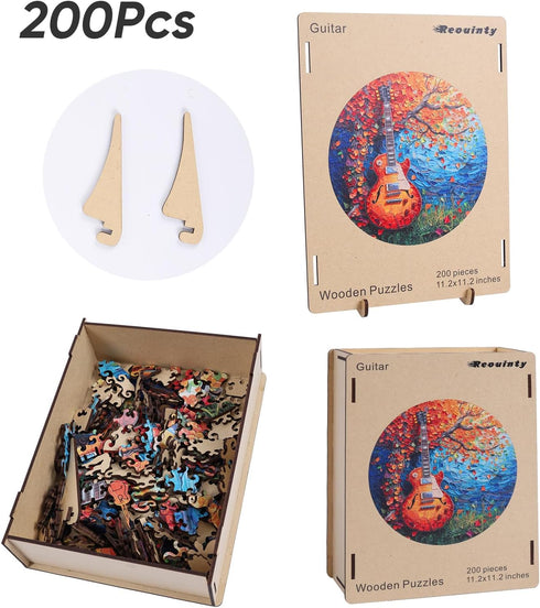 Wooden Puzzle for Adults, Guitar Wooden Jigsaw Puzzles(11.2 * 11.2in-200pcs), Beautiful Wooden Puzzle with Box Birthday Gifts for Adults and Kids ...