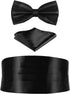 Mens Cummerbund and Bow Tie Set Pocket Square Bow Tie Black Mens Formal Satin Bowtie and Cummerbund Set Gentlemen Suit Accessories for Business We...