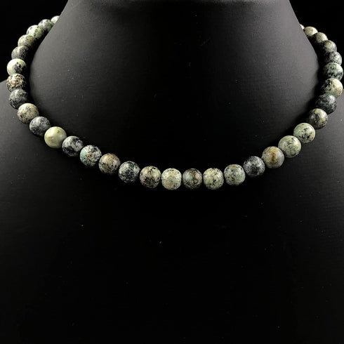 Natural African Turquoise Gemstone Round Beaded Stretchable 15.5" Inches Choker Necklace For Girls and Women, Unisex Necklace, Handmade Necklace,B...