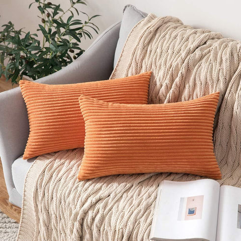 MIULEE Fall Pack of 2 Orange Pillow Covers 12x20 Inch Soft Boho Striped Corduroy Throw Pillow Covers Decorative Square Cushion Cases Pillowcases f...